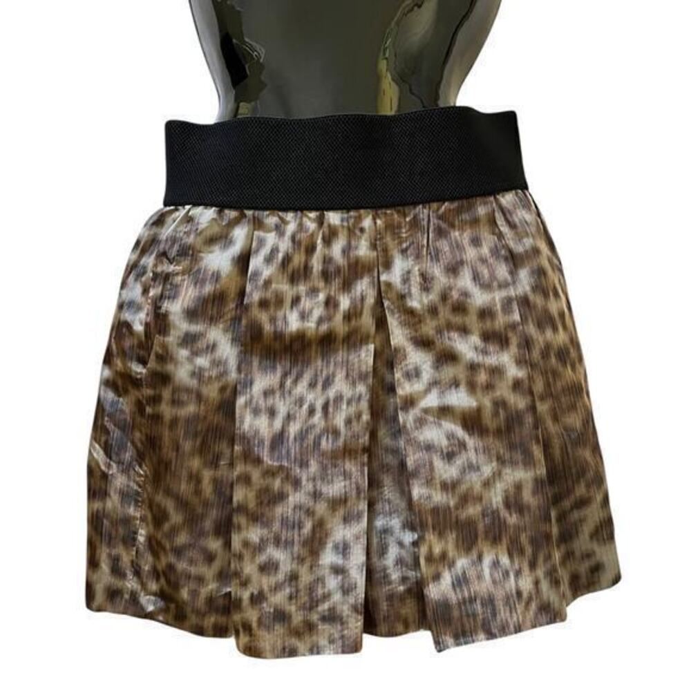 Veronica Beard Leopard Print Silk Pleated Mini Skirt